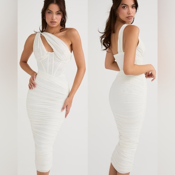 NWOT House of cb Valentina one shoulder Bustier dress in ivory sz XS - Picture 3 of 8